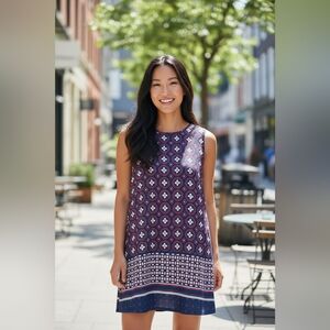 Banana Republic Navy and Burgundy Patterned Midi Dress